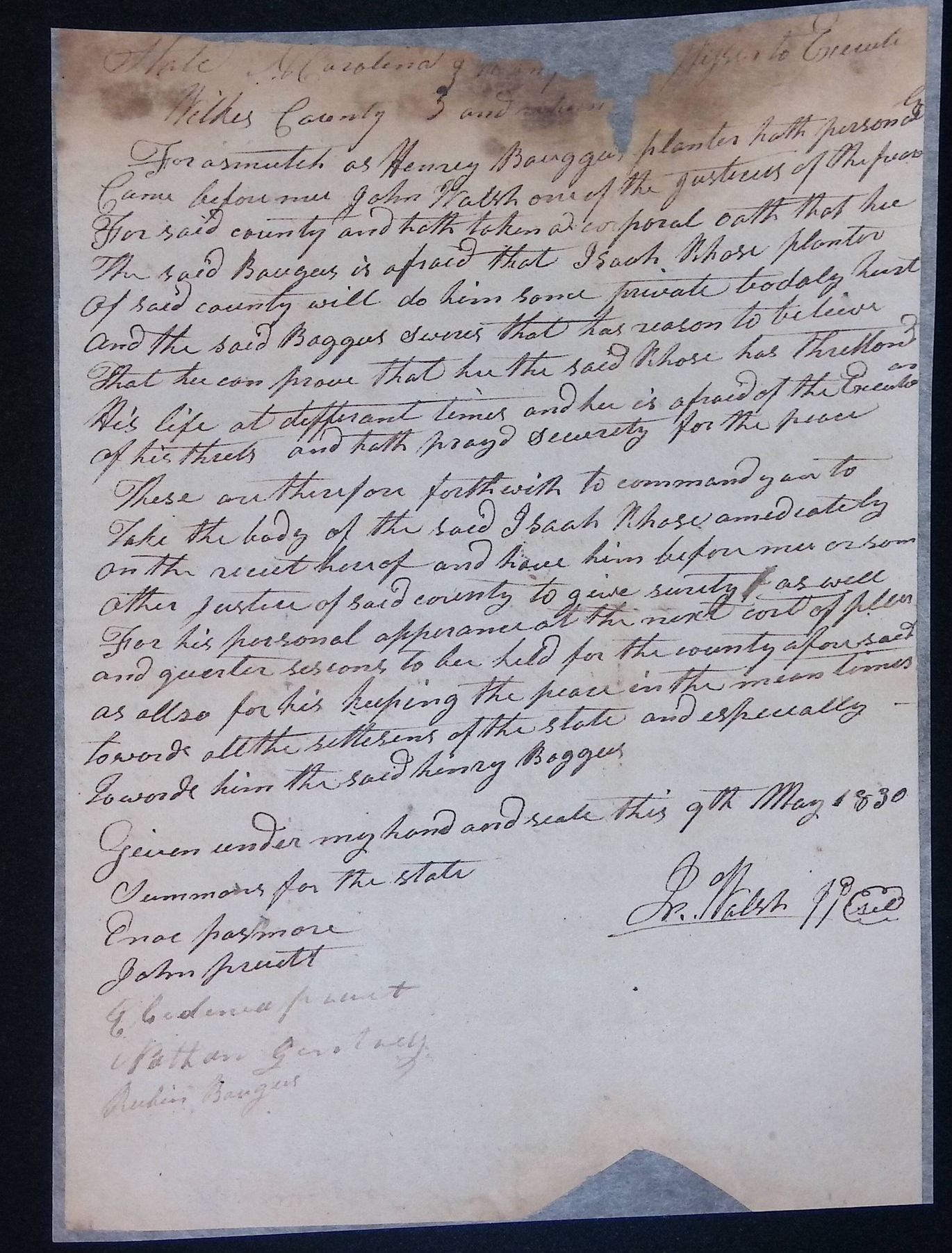 Peace warrant against Isaiah Rose